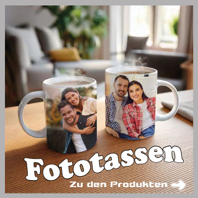 Fototassen in vielen Farben.