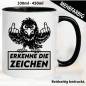 Preview: Lustige Tasse mit Adler und Fick dich Fuck you Mittelfinger bedruckt. Comic.