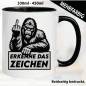 Preview: Lustige Tasse mit Gorilla und Fick dich Fuck you Mittelfinger bedruckt. Comic.