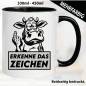 Preview: Lustige Tasse mit Kuh und Fick dich Fuck you Mittelfinger bedruckt. Comic.