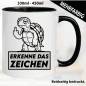 Preview: Lustige Tasse mit Schildkröte und Fick dich Fuck you Mittelfinger bedruckt. Comic.