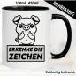 Preview: Lustige Tasse mit Schwein und Fick dich Fuck you Mittelfinger bedruckt. Comic.