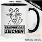 Preview: Lustige Tasse mit Steinbock und Fick dich Fuck you Mittelfinger bedruckt. Comic.