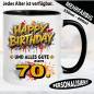 Preview: Tasse Happy Birthday Splash – Orange und Grau.