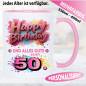 Preview: Tasse Happy Birthday Splash – Pink, Gelb und Rot.