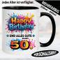 Preview: Tasse Happy Birthday Splash – Blau, Orange und Pink.