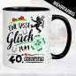 Preview: Glückstasse zum Geburtstag. Schornsteinfeger, Kleeblatt und Hufeisen zum 40. Geburtstag.