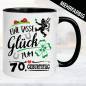 Preview: Glückstasse zum Geburtstag. Schornsteinfeger, Kleeblatt und Hufeisen zum 70. Geburtstag.
