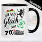 Preview: Glückstasse zum Geburtstag. Schornsteinfeger, Kleeblatt und Hufeisen zum 70. Geburtstag.