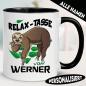 Preview: Tasse Relax mit Faultier und Wunschname