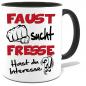 Preview: Schwarze Sprüche Tasse Männer Faust sucht Fresse
