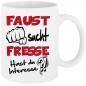 Preview: Weisse Sprüche Tasse Männer Faust sucht Fresse