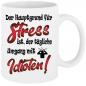 Preview: Schwarze Sprüche Tasse Männer Stress mit Idioten