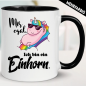 Preview: Sprüche Tasse für Frauen mit Motiv Einhorn.