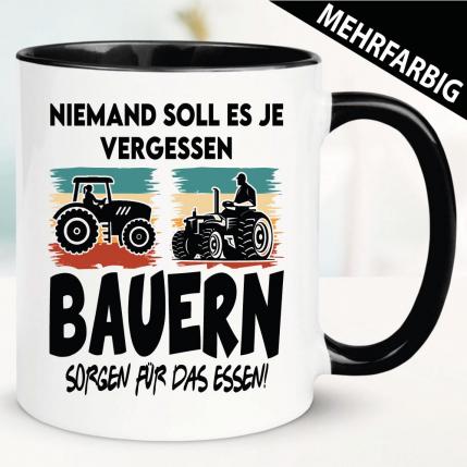 Wir sorgen für Essen. Tasse zu den Bauern Protesten.