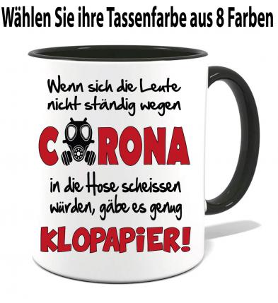 Corona Tasse gestaltet zum Thema Klopapier Hamsterkäufe