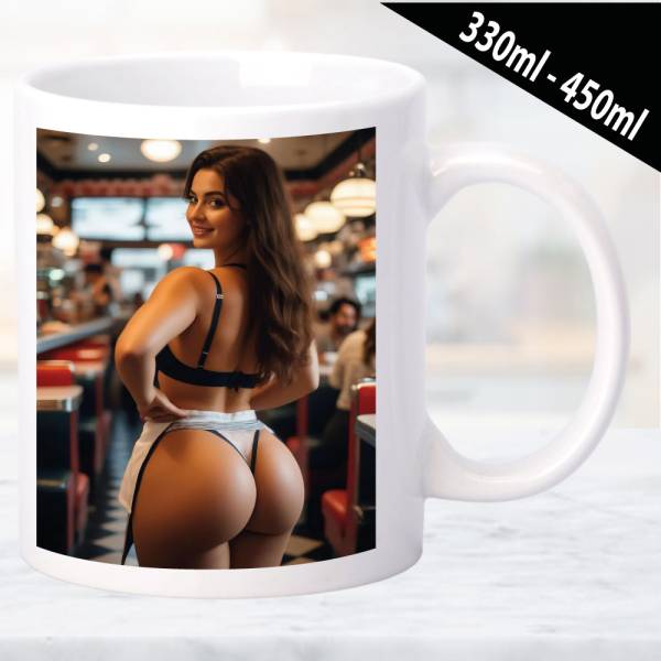 Erotische Tasse mit geheimnisvollen Frauenmotiv