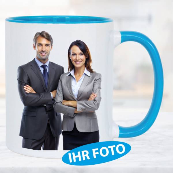 Fototasse Henkelbecher Hellblau