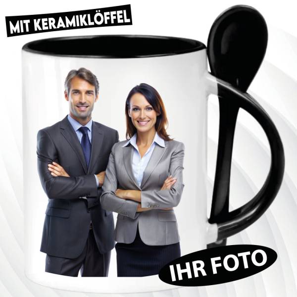 Fototasse Löffeltasse Schwarz