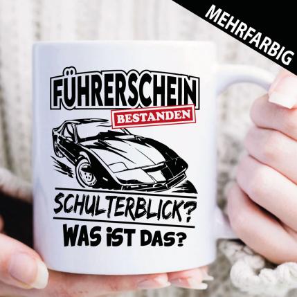 Tasse Fahrprüfung Führerschein Schulterblick