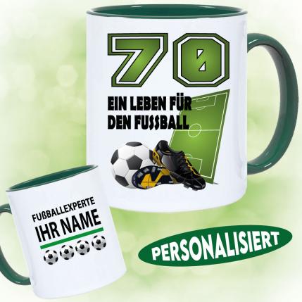 Personalisierte Fussballtasse Geburtstag Ein Leben für den Fussball 70.