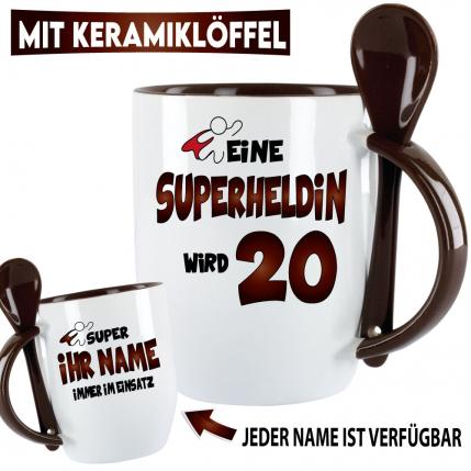 Tasse zum Geburtstag Eine Superheldin wird 20 Rot