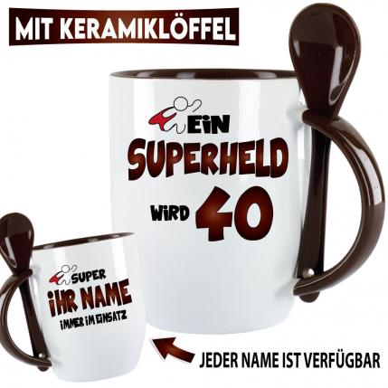 Tasse zum Geburtstag Eine Superheld wird 40 Schwarz