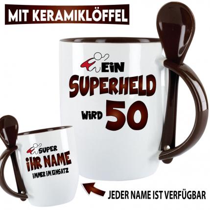 Tasse zum Geburtstag Eine Superheld wird 50 Schwarz