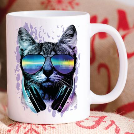 Tasse Music DJ Katze Weiss