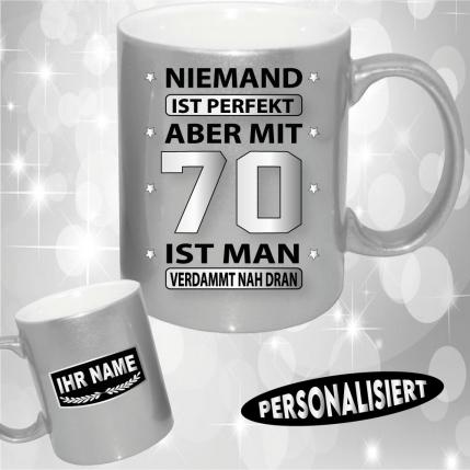 Tasse zum Geburtstag Silber Perfekt 70.