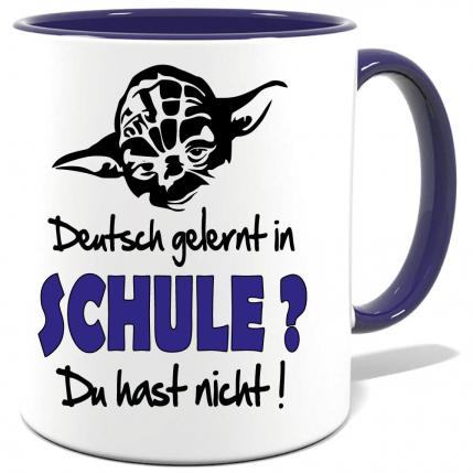 Dunkelblaue Sprüche Tasse Männer Yoda Deutsch gelernt du hast