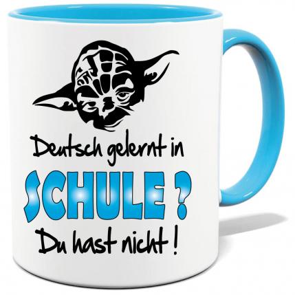 Hellblaue Sprüche Tasse Männer Yoda Deutsch gelernt du hast