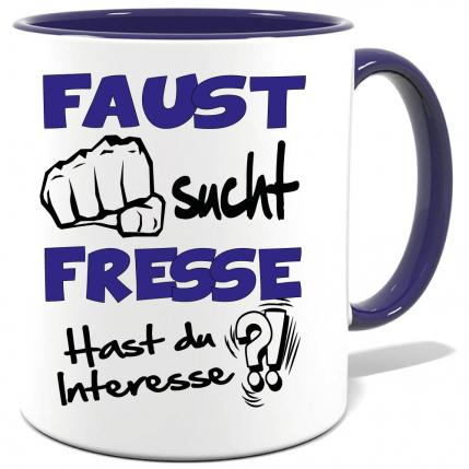 Dunkelblaue Sprüche Tasse Männer Faust sucht Fresse