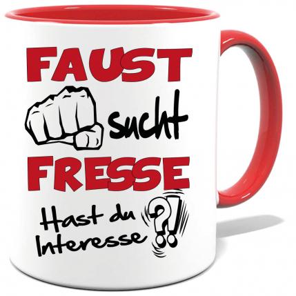 Rote Sprüche Tasse Männer Faust sucht Fresse