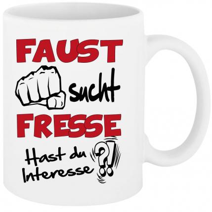 Weisse Sprüche Tasse Männer Faust sucht Fresse