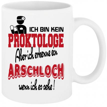 Weisse Sprüche Tasse Männer Proktologe Arschloch