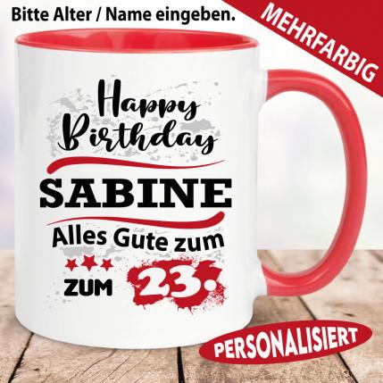 Alter und Name auf bunten Tassen