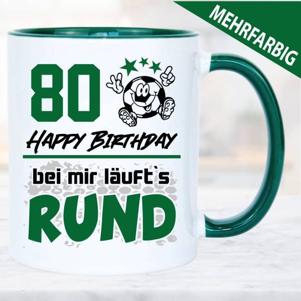 Fußballtasse zum Geburtstag läuft Rund 80 Jahre