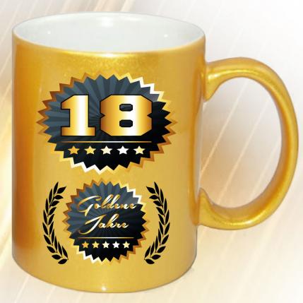 Gold Effekt Tasse zum Geburtstag Goldene Jahre 18