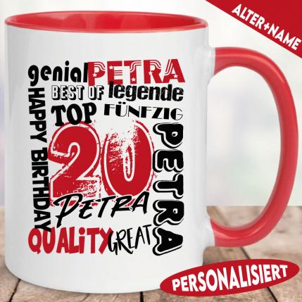 Tasse zum 20. Geburtstag Retro Stil Rot