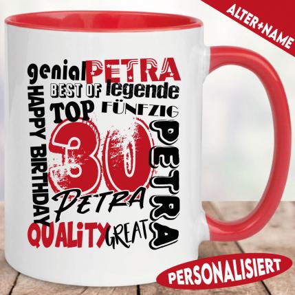 Tasse zum 30. Geburtstag Retro Stil Rot