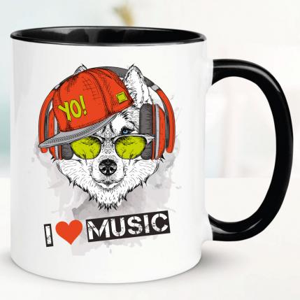 Tasse bedruckt mit Baer. I Love Music.