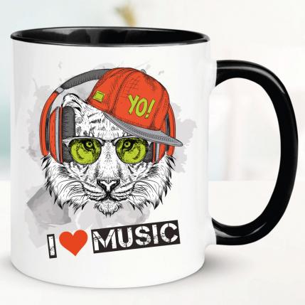 Tasse bedruckt mit Loewe. I Love Music.