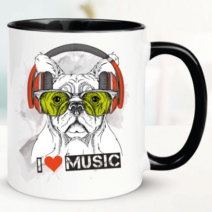 Tasse bedruckt mit Pittbull. I Love Music.