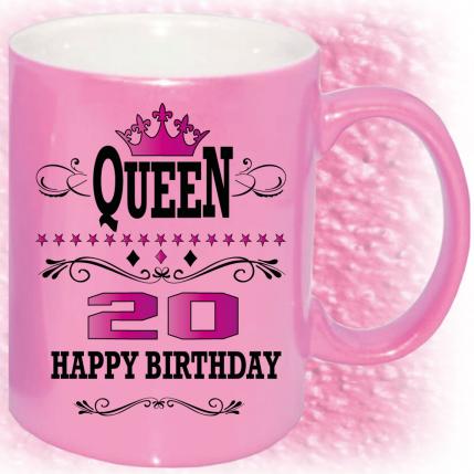 Tasse zum 20. Geburtstag Gold und Pink Queen