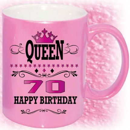 Tasse zum 70. Geburtstag Gold und Pink Queen