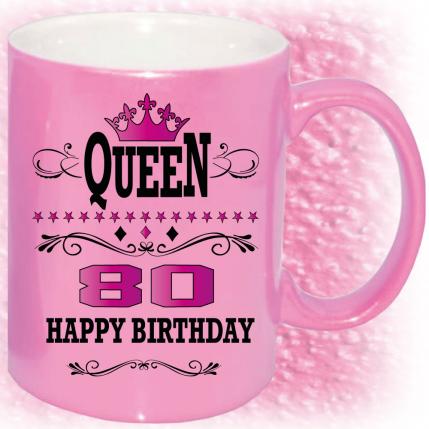 Tasse zum 80. Geburtstag Gold und Pink Queen