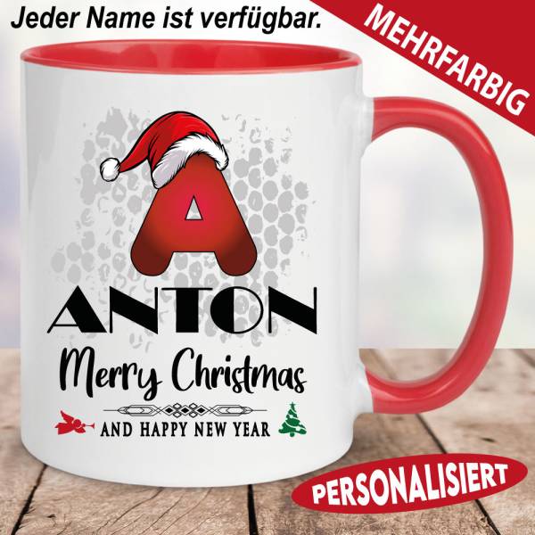 Weihnachtstasse mit Buchstabe und Name