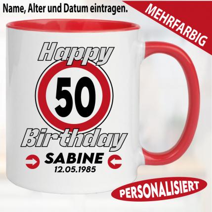 Geburtstagstasse-Verkehrsschild Alter Name Datum