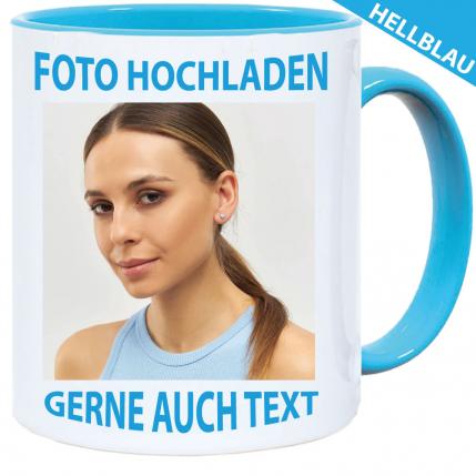 Fototasse Henkelbecher Hellblau